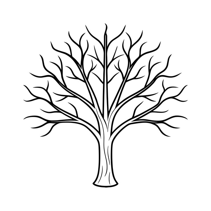 Intrincada línea de árbol desnudo arte vectorial minimalista ilustración de árbol sin hojas