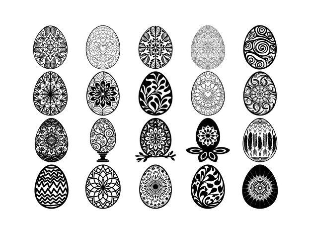Intrincadas siluetas de huevo Mandala Colección de arte ornamental de Pascua
