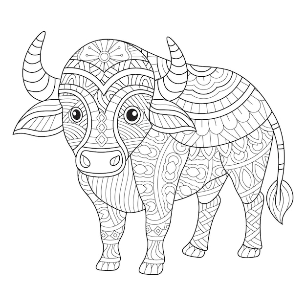 El intrincado arte de la línea de búfalo para colorear