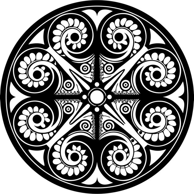El intrincado diseño circular ornamental en blanco y negro