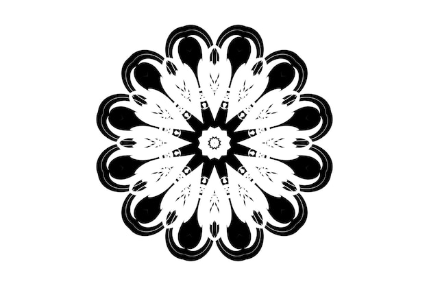El intrincado diseño de Mandala en blanco y negro con equilibrio y armonía simétricos