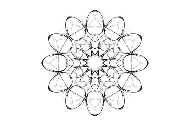 El intrincado diseño de Mandala en blanco y negro con equilibrio y armonía simétricos