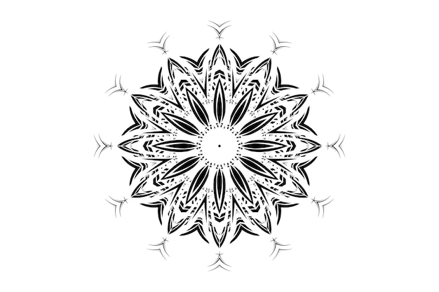 El intrincado diseño de Mandala en blanco y negro con equilibrio y armonía simétricos