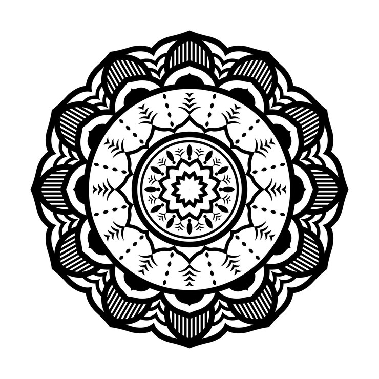 El intrincado diseño de Mandala en blanco y negro