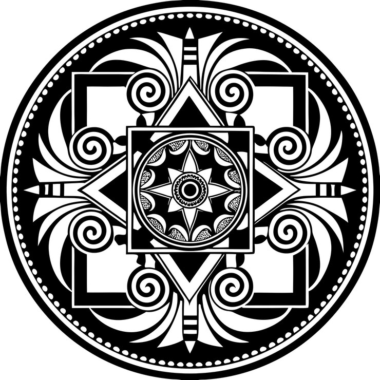 El intrincado diseño del Mandala en blanco y negro