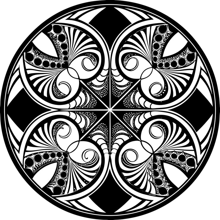 El intrincado diseño de Mandala en blanco y negro