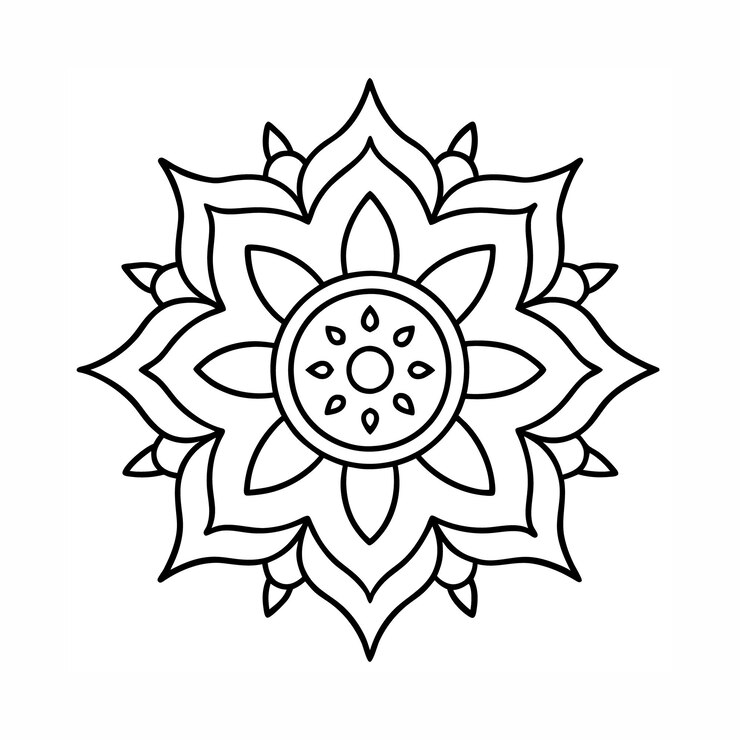El intrincado diseño simétrico del mandala con patrones detallados es perfecto para la meditación y la coloración