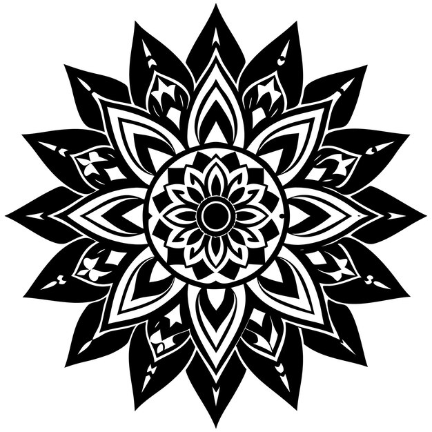El intrincado diseño vectorial de Mandala en blanco y negro