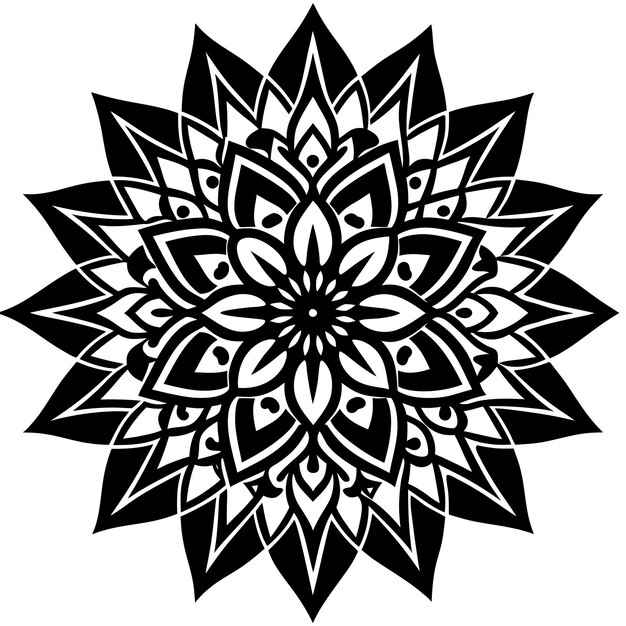 El intrincado diseño vectorial de Mandala en blanco y negro