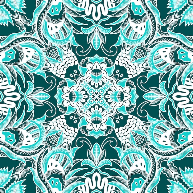 Un intrincado mandala floral de teal y blanco para aplicaciones decorativas