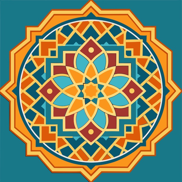 Un intrincado mandala geométrico, un colorido mosaico del arte islámico