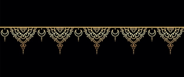 Intrincado ornamento de henna sin costuras en tonos dorados sobre un fondo negro