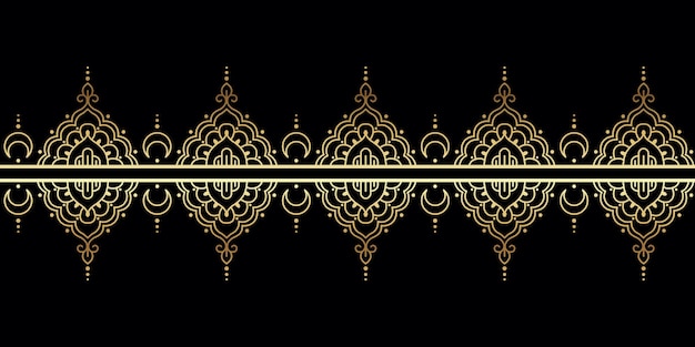 Intrincado ornamento de henna sin costuras en tonos dorados sobre un fondo negro