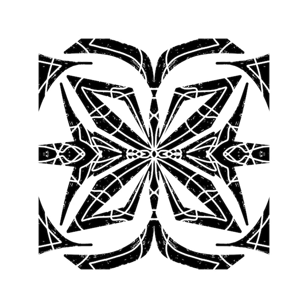Intrincado patrón negro con patrón ornamental simétrico en estilo linocuto Grunge textura azulejos elemento vectorial de forma