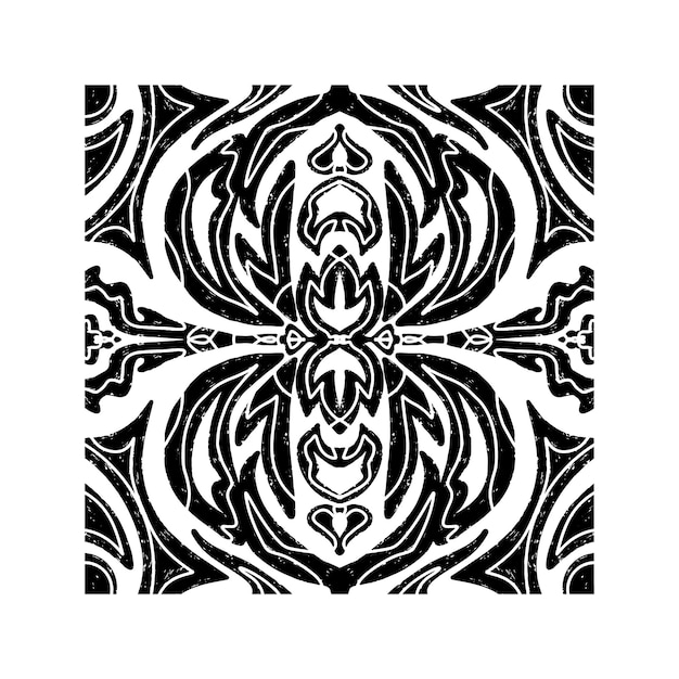 Intrincado patrón negro con patrón ornamental simétrico en estilo linocuto Grunge textura azulejos elemento vectorial de forma