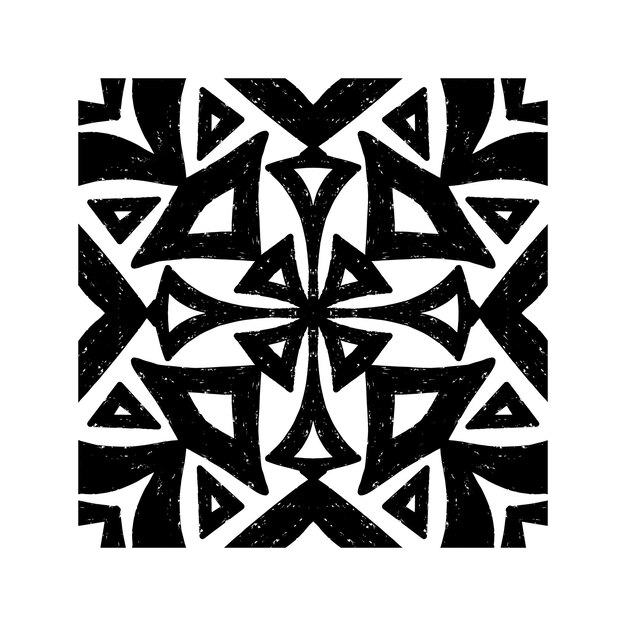 Intrincado patrón negro con patrón ornamental simétrico en estilo linocuto Grunge textura azulejos elemento vectorial de forma