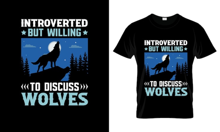 Vector introvertido pero dispuesto a hablar sobre lobos, camiseta gráfica colorida, diseño de camiseta de lobo