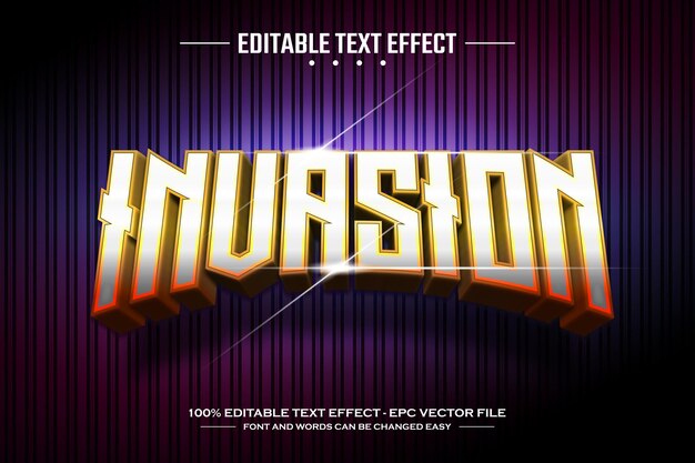 Vector invasion 3d plantilla de efecto de texto editable