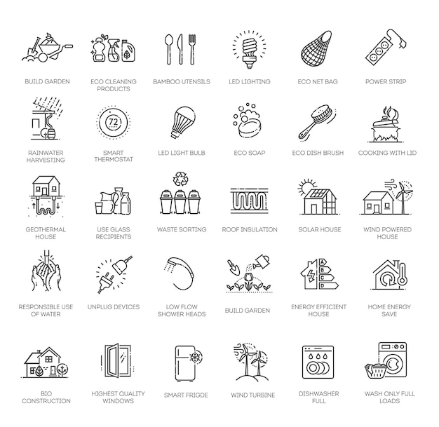El invernadero ecológico Iconos vectoriales Símbolos ecológicos