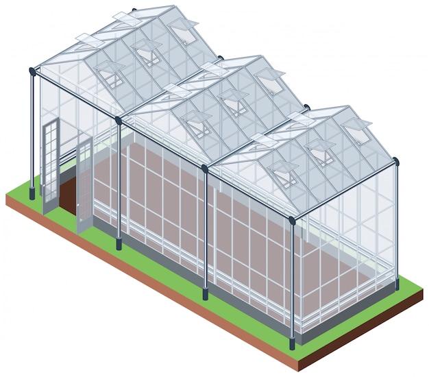 Vector invernadero de tres secciones isométricas aisladas