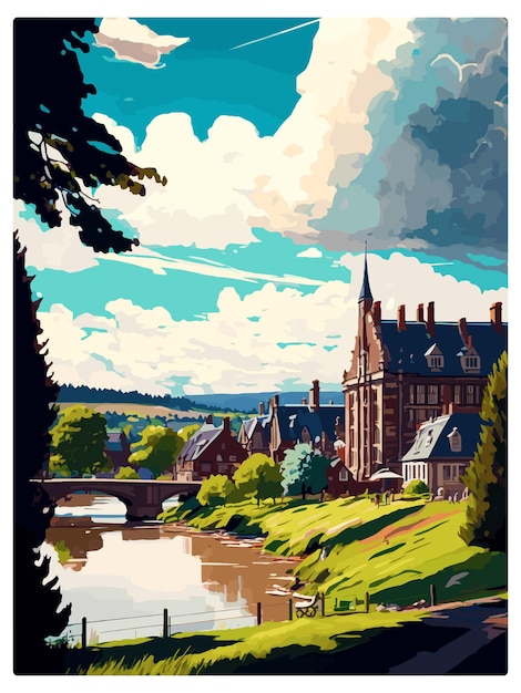 Vector inverness escocia vintage travel poster recuerdo postal retrato pintura wpa ilustración