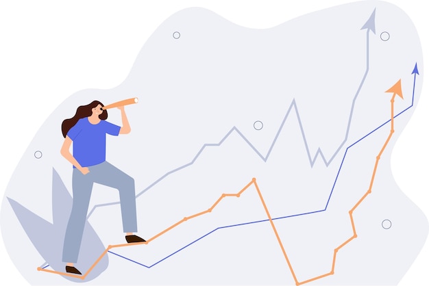 Inversión al alza predicción o pronóstico potencial de la economía visión o analizar el crecimiento futuro de los negocios