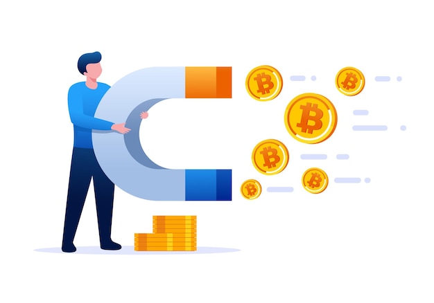 Inversión con banner de ilustración de vector plano de bitcoin y página de destino