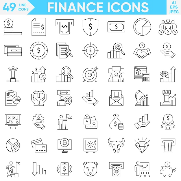 Inversiones financieras iconos de línea de gestión financiera