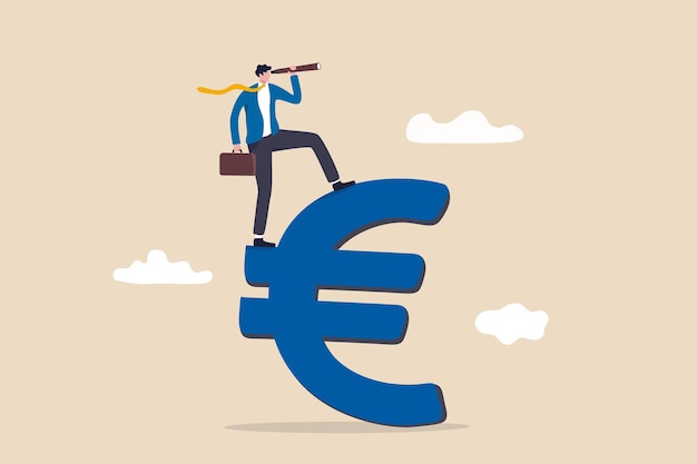 Inversionista empresario de pie en el signo de moneda euro