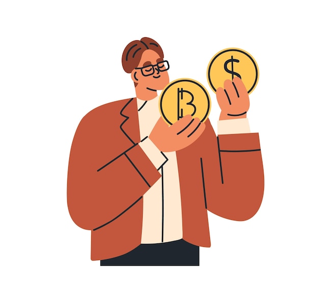 Inversor feliz empresario que tiene dinero Inversión financiera riqueza concepto de ingreso de capital Empresario rico experto económico Ilustración vectorial plana aislada sobre fondo blanco