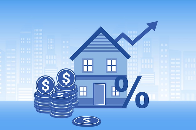 Invertir dinero en propiedades inmobiliarias Préstamo hipotecario y concepto de alquiler Ilustración vectorial
