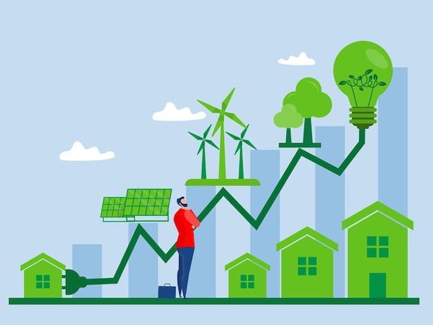 Invertir en empresas con gráfico de crecimiento para el concepto de problemas ESG o ecológicos