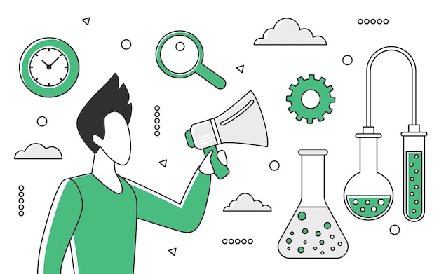 Investigación científica innovadora Métodos novedosos en el desarrollo científico ilustración monocolor vectorial