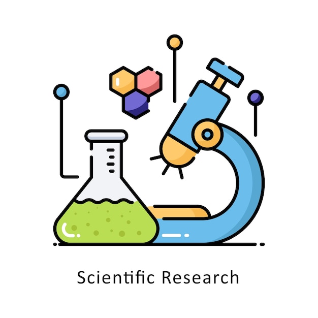 Investigación científica Vector Contorno llenado Icono Ilustración de diseño Símbolo en fondo blanco EPS 10