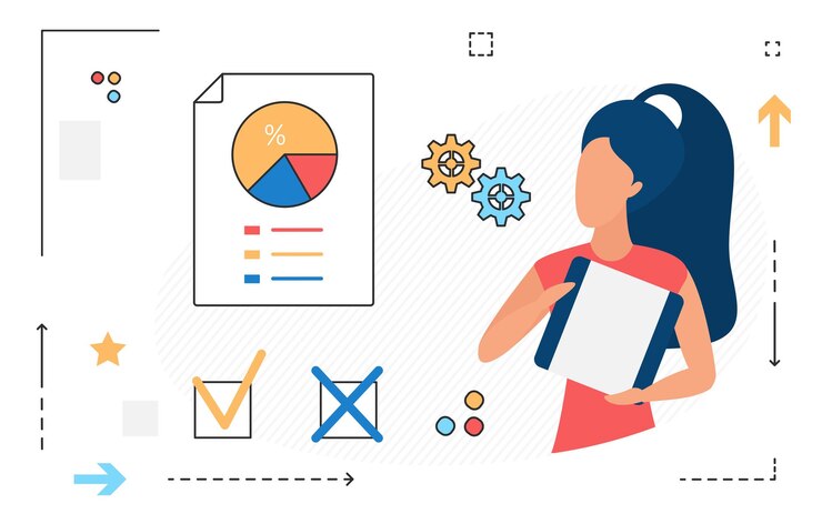 Vector investigación del informe de auditoría empresarial que elige la estrategia de desarrollo correcta