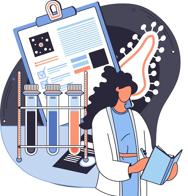 Investigación de laboratorio químico Concepto de descubrimiento de vacunas Científico con microscopio de matraces y equipo de investigación médica trabajando en el desarrollo de tratamientos antivirales Médico estudiando muestras de fluidos