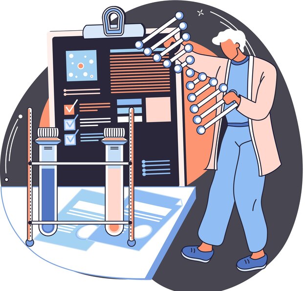 Investigación de laboratorio químico Concepto de descubrimiento de vacunas Científico con microscopio de matraces y equipo de investigación médica trabajando en el desarrollo de tratamientos antivirales Médico estudiando muestras de fluidos