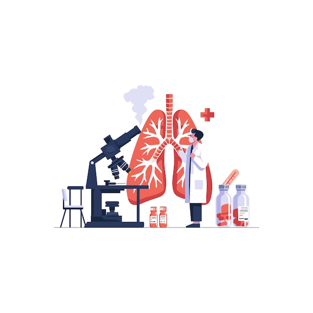 Investigación médica en salud respiratoria Diseño de ilustraciones de vectores
