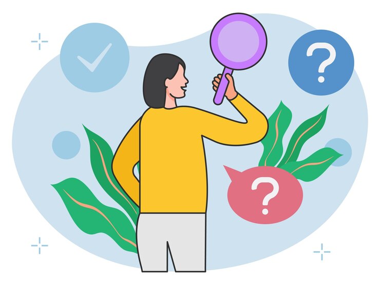 Vector investigación de una niña sobre ilustraciones de la naturaleza
