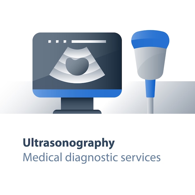 Investigación de ultrasonido, concepto de ultrasonografía, ecografía abdominal enfocada para trauma, examen médico, procedimiento preventivo, chequeo médico, diagnóstico renal