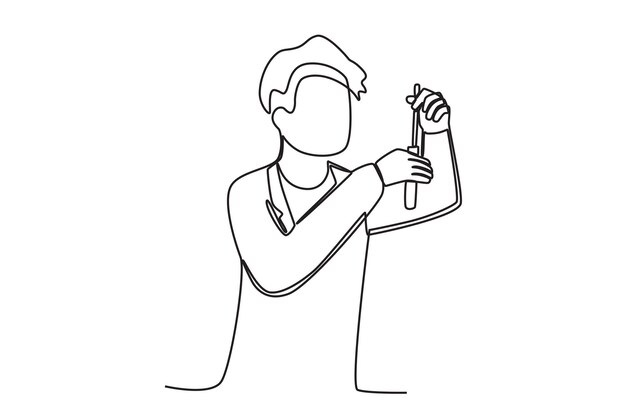 Un investigador mezcla sus materiales experimentales Dibujo de una línea del investigador