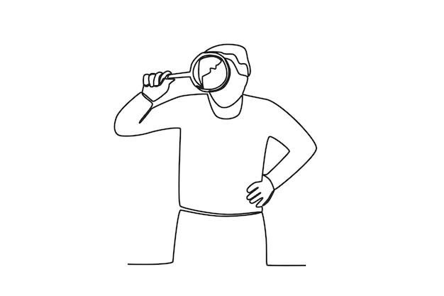 Un investigador usa lupas Dibujo de una línea del investigador