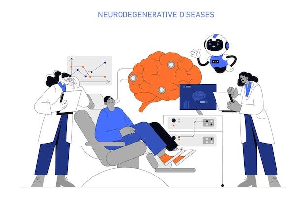 Los investigadores del concepto de enfermedades neurodegenerativas analizan la salud del cerebro con tecnología avanzada y IA