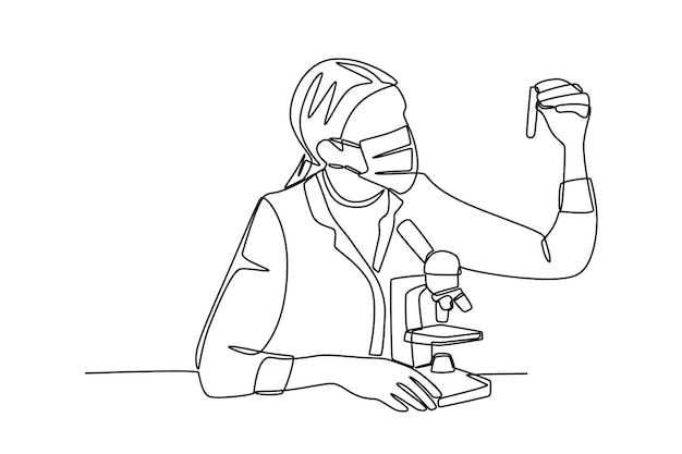 Los investigadores examinan soluciones químicas Concepto de experimento de laboratorio dibujo en línea