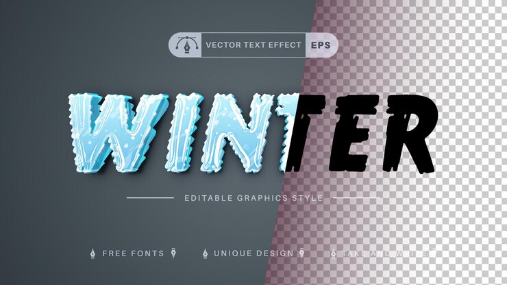 Vector invierno frío editar efecto de texto estilo de fuente editable