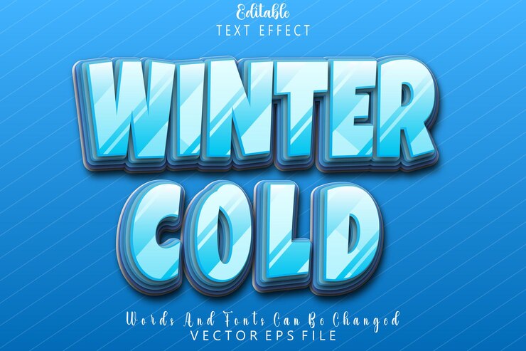 Vector invierno frío efecto de texto editable relieve estilo de dibujos animados