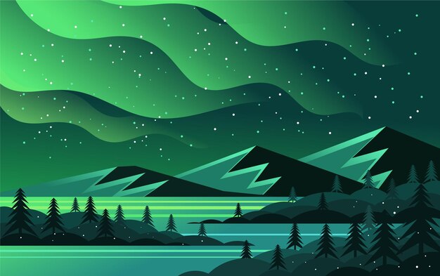 Vector invierno noche paisaje northern lights aurora borealis