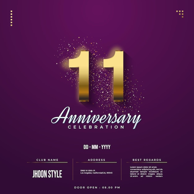 Invitación del 11 ° aniversario con números dorados.
