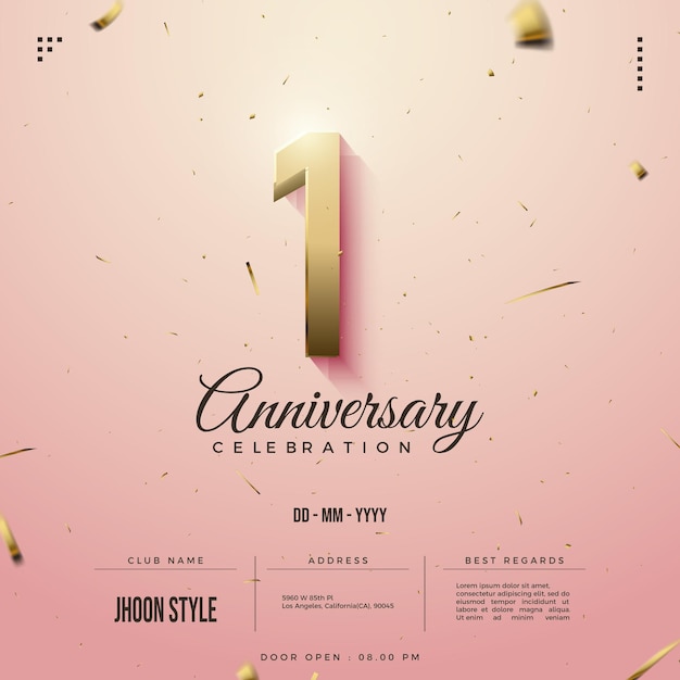 Invitación del 1er aniversario con edición de números 3D en relieve