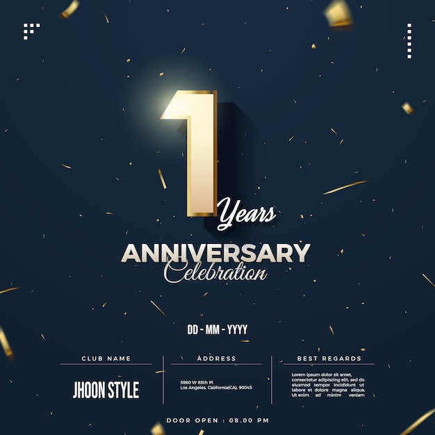 Vector invitación del 1er aniversario con números bordeados